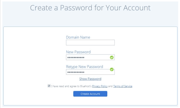 creating a password for your bluehost account
