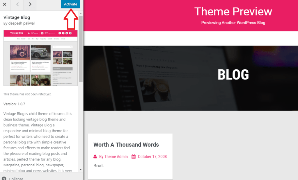 how to activate a new wordpress theme