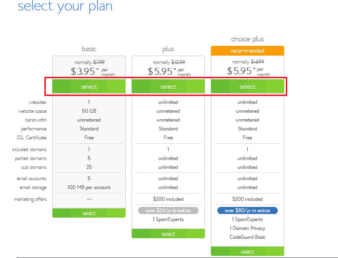 selecting a bluehost plan