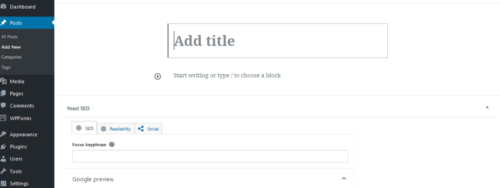 writing a new blog post on wordpress